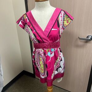 INC International Concepts Pink and White V-Neck Blouse